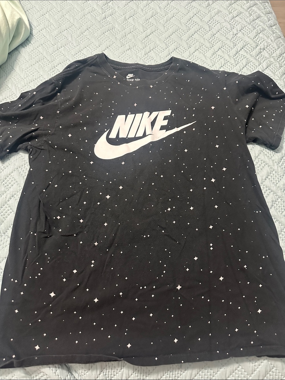 Nike Black Tee with White Swoosh and Star Print size large